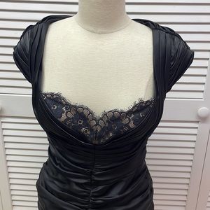Adrianna Papell Black Lace-Trim Midi Dress
